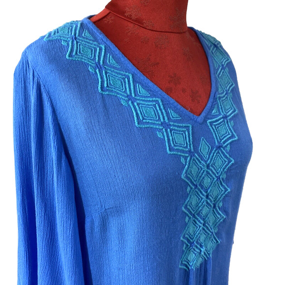 Lilly Pulitzer S/P Blue Tunic Top Blouse 3/4 Sleeve Green Embroidery Cover Up - Picture 7 of 9